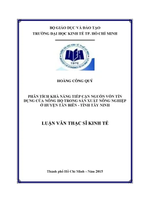 Luận văn: Tiếp cận vốn tín dụng nông hộ tại Tây Ninh