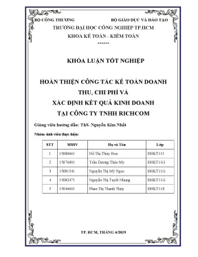 Cải Tiến Kế Toán Doanh Thu và Chi Phí Tại Công Ty TNHH