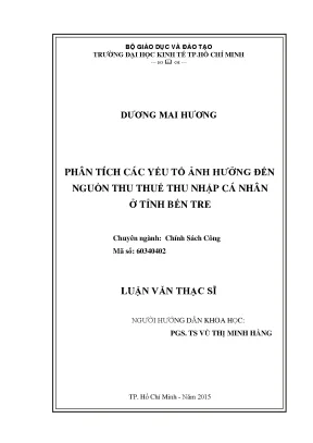 Phân Tích Yếu Tố Ảnh Hưởng Đến Thuế Thu Nhập Cá Nhân Tại