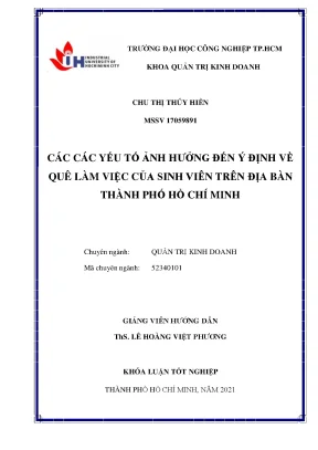 Yếu Tố Ảnh Hưởng Đến Ý Định Về Quê Làm Việc Của Sinh