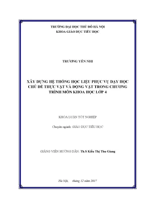Hệ Thống Học Liệu Dạy Học Về Thực Vật Và Động Vật Cho Lớp 4