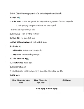 Giáo án Toán 8: Hình lăng trụ đứng và hình chóp đều