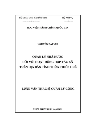 Quản lý nhà nước đối với hợp tác xã tại Thừa Thiên Huế: