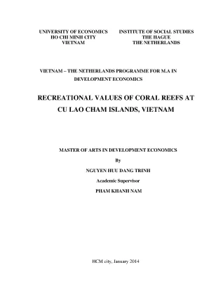 Giá trị giải trí của rạn san hô tại đảo Cù Lao Chàm,