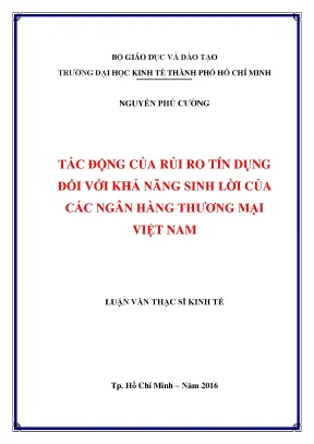 Luận văn: Rủi ro tín dụng và khả năng sinh lời NHTM VN