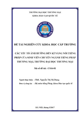 Yếu Tố Ảnh Hưởng Đến Kỹ Năng Nói Tiếng Pháp Của Sinh