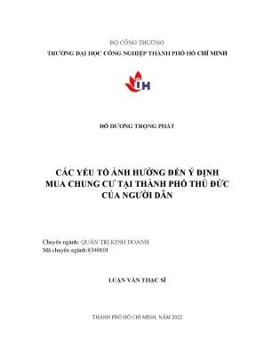 Yếu Tố Ảnh Hưởng Đến Ý Định Mua Chung Cư Tại Thủ Đức