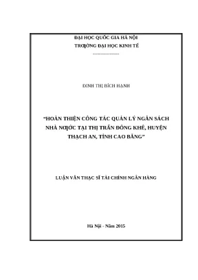Quản lý ngân sách nhà nước tại Đông Khê: Luận văn thạc sĩ