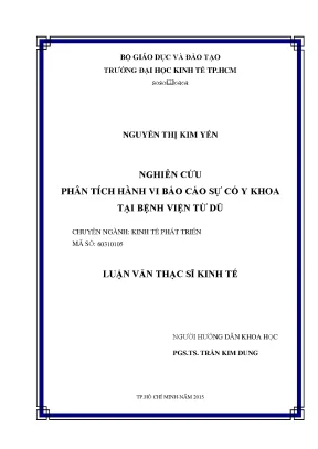 Phân Tích Hành Vi Báo Cáo Sự Cố Y Khoa Tại Bệnh Viện Từ Dũ