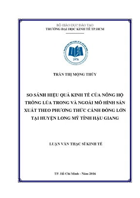 So sánh hiệu quả kinh tế mô hình Cánh đồng lớn tại Hậu Giang