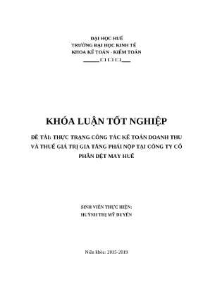 Khóa luận kế toán doanh thu và thuế GTGT tại Dệt May Huế
