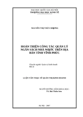 Luận văn Quản lý ngân sách nhà nước tại Vĩnh Phúc