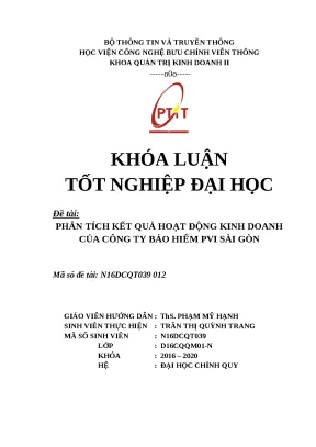 Phân Tích Kết Quả Kinh Doanh Công Ty Bảo Hiểm PVI Sài Gòn