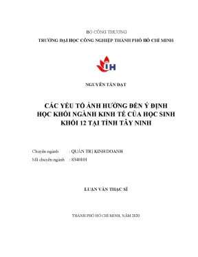 Yếu Tố Ảnh Hưởng Đến Ý Định Học Ngành Kinh Tế Của Học