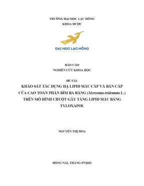 Tác dụng hạ lipid máu của cao bìm ba răng (Merremia