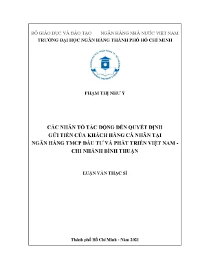Nhân Tố Ảnh Hưởng Đến Quyết Định Gửi Tiền Của Khách Hàng
