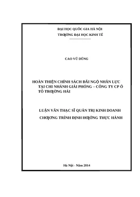 Luận văn: Chính sách đãi ngộ nhân lực tại THACO (2014)
