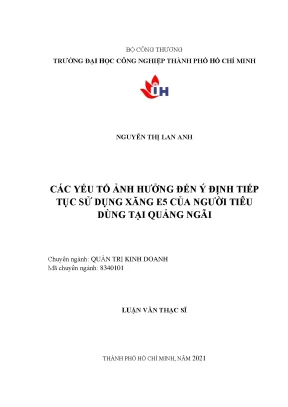 Yếu Tố Ảnh Hưởng Đến Ý Định Sử Dụng Xăng E5 Tại Quảng Ngãi