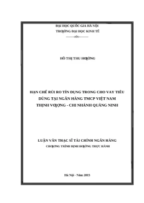 Giải pháp hạn chế rủi ro tín dụng trong cho vay tiêu
