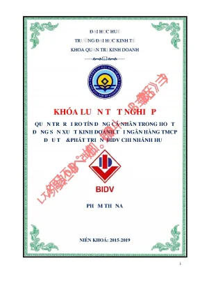 Khóa luận: Quản trị rủi ro tín dụng cá nhân tại BIDV Huế