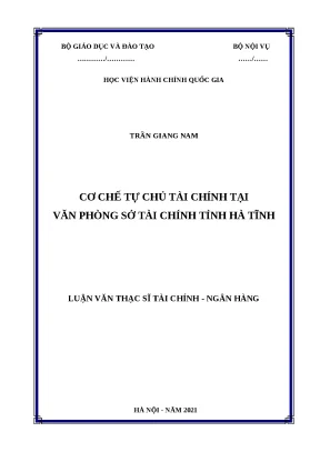 Cơ Chế Tự Chủ Tài Chính Tại Sở Tài Chính Tỉnh Hà Tĩnh