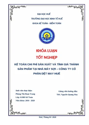 Kế toán giá thành sản phẩm sợi: Case study Dệt May Huế