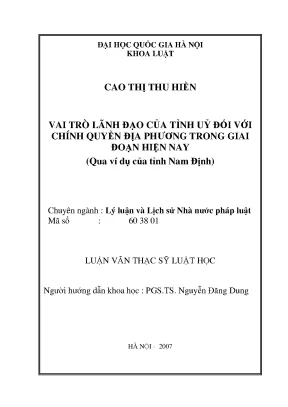Luận văn: Vai trò lãnh đạo của Tỉnh ủy Nam Định