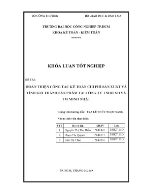 Cải Tiến Kế Toán Chi Phí Sản Xuất Tại Công Ty TNHH Minh Nhật