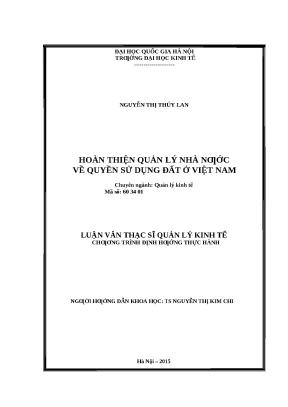 Hoàn thiện quản lý nhà nước về quyền sử dụng đất tại