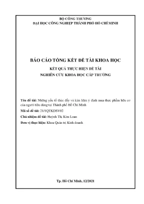 Yếu tố ảnh hưởng đến ý định mua thực phẩm hữu cơ tại TP