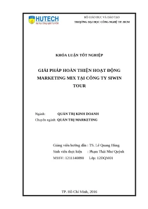 Giải pháp hoàn thiện Marketing Mix tại công ty Siwin Tour