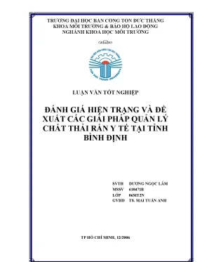 Đánh Giá Quản Lý Chất Thải Rắn Y Tế Tại Tỉnh Bình Định
