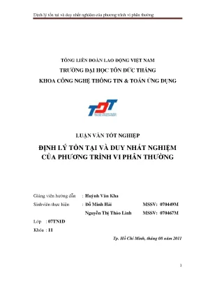 Định lý tồn tại và duy nhất nghiệm của phương trình vi phân