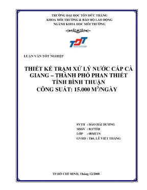 Thiết Kế Trạm Xử Lý Nước Cấp Cà Giang Tại Phan Thiết,