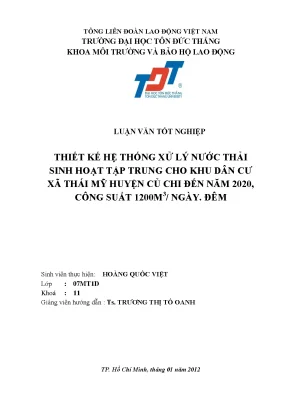 Thiết Kế Hệ Thống Xử Lý Nước Thải Sinh Hoạt Tại Xã Thái Mỹ