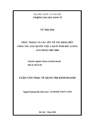 Giải Quyết Việc Làm Tại Bắc Giang Giai Đoạn 2007-2009: