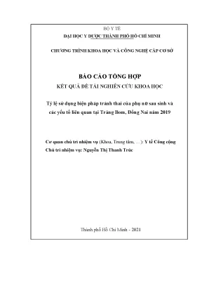 Tỷ lệ sử dụng biện pháp tránh thai sau sinh tại Đồng Nai