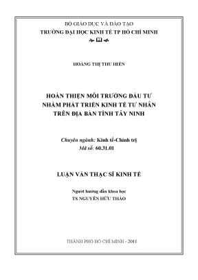 Hoàn thiện môi trường đầu tư phát triển kinh tế tư nhân