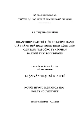 Hoàn thiện chỉ tiêu đánh giá thành quả hoạt động BSC