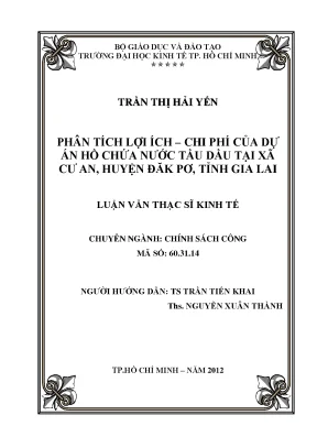 Phân tích lợi ích chi phí dự án hồ chứa nước Tàu Dầu
