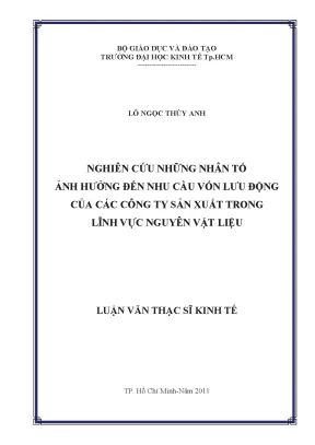 Nhân tố ảnh hưởng đến nhu cầu vốn lưu động của công ty