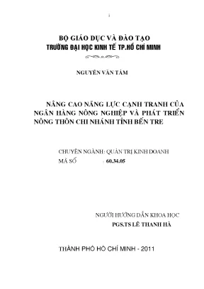 Nâng cao năng lực cạnh tranh ngân hàng Nông nghiệp Bến Tre