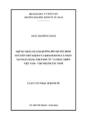 Nhân tố ảnh hưởng quyết định gửi tiết kiệm tại BIDV Tây Ninh