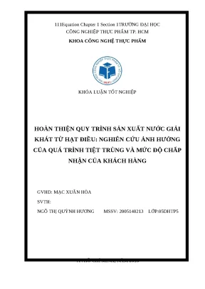 Hoàn thiện quy trình sản xuất sữa hạt điều