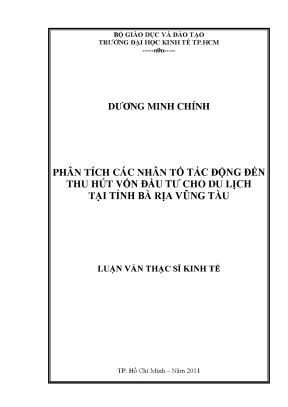 Phân tích nhân tố thu hút vốn đầu tư du lịch Bà Rịa Vũng Tàu