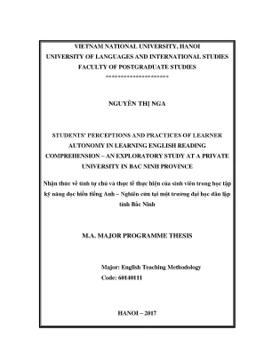 Tự chủ học tập đọc hiểu tiếng Anh: Nghiên cứu tại Bắc Ninh