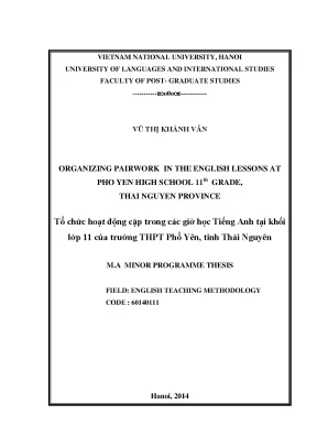 Luận văn: Tổ chức hoạt động cặp trong dạy tiếng Anh