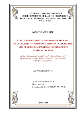 Luận văn thạc sĩ vers un enseignementapprentissage efficace de la culture francophone à travers la collection ici et ailleurs dans les classes bilingues au niveau collège
