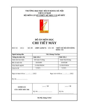 Đồ án chi tiết máy: Thiết kế hệ dẫn động băng tải