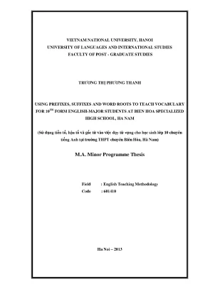 Dạy từ vựng tiếng Anh lớp 10 bằng tiền tố, hậu tố
